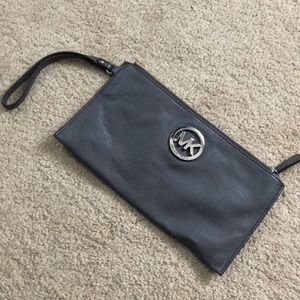 Michael Kors Gray Leather 10” Wristlet